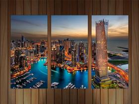 Quadro Decorativo Cidade Dubai Turismo Decorações 3 peças Com Moldura