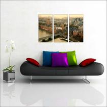 Quadro Decorativo Cidade Londres Salas Decorações 3 peças Com Moldura