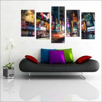 Quadro Decorativo Cidade Nova Iorque Times Square Decorações Salas 5 peças com Moldura