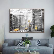 Quadro Decorativo Cidades New York Black and Yellow com Moldura Marrom e Vidro - 200x100 - TENDENCI