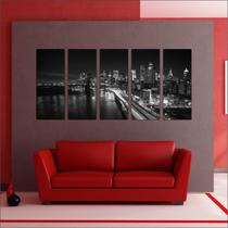 Quadro Decorativo Cidades Nova Iorque Ponte Prédios Mosaico 5 Peças GG10