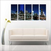 Quadro Decorativo Cidades Nova Iorque Ponte Prédios Mosaico 5 Peças GG5