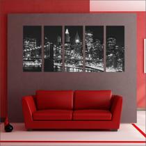 Quadro Decorativo Cidades Nova Iorque Ponte Prédios Mosaico 5 Peças GG8