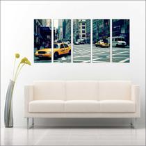 Quadro Decorativo Cidades Nova Iorque Ponte Prédios Táxis GG 5 Peças