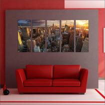 Quadro Decorativo Cidades Nova Iorque Prédios Mosaico 5 Peças GG1