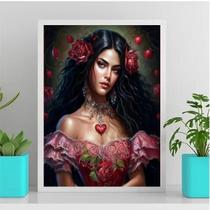 Quadro Decorativo Cigana Rosa Vermelha 24X18Cm Branca
