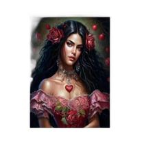 Quadro Decorativo Cigana Rosa Vermelha 33X24Cm Vidro Branca