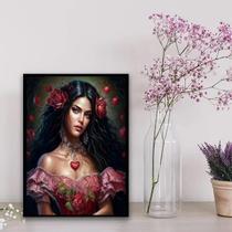 Quadro Decorativo Cigana Rosa Vermelha 45X34Cm Vidro Branca