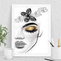 Quadro Decorativo Cílios 33x24cm com Vidro - Madeira Preta