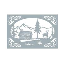 Quadro Decorativo Cinza Mdf Casa Nas Montanhas 40X20Cm