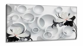 Quadro Decorativo Circulos e Flores Estilo 3d em Tecido canvas 130x60