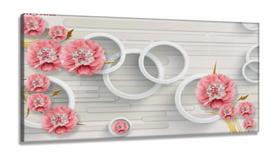 Quadro Decorativo Circulos e Rosas em Tecido Estilo 3d em Tecido canvas 130x60