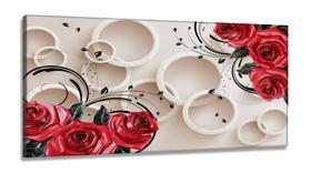 Quadro Decorativo Circulos e Rosas Estilo 3d em Tecido canvas 130x60
