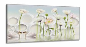 Quadro Decorativo Cisnes Flores em Tecido Canvas 130x60 cm Quadro Decorativo Cisnes Flores em Tecido Canvas 130x60 cm
