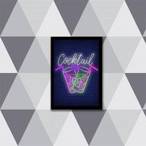 Quadro Decorativo Cocktail Bar Simulando Neon 24x18cm - com vidro