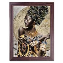 Quadro Decorativo Coleção Africana Mulher Dourado para Sala Quarto Escritório com Moldura