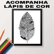 Quadro Decorativo Colorir Pena Tribal Moldura Preta 24X18Cm Quadro Decorativo Colorir Pena Tribal Moldura Preta 24X18Cm