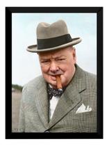 Quadro Decorativo Colorizado Winston Churchill 42x29cm Quadro Decorativo Colorizado Winston Churchill 42x29cm