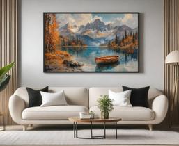 Quadro Decorativo com Moldura Abstrato Paisagem Barco para Sala de Estar, Quarto e Escritório, Hall Horizontal