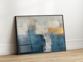 Quadro Decorativo com Moldura Acrilico Cristal Luxo Vidro Abstrato Azul Dourado para Sala de Estar, Quarto e Escritório, Hall Horizontal Quadro Decorativo com Moldura Acrilico Cristal Luxo Vidro Abstrato Azul Dourado para Sala de Estar, Quarto e Escritório, Hall Horizontal