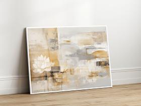 Quadro Decorativo com Moldura Acrilico Cristal Luxo Vidro Abstrato Flor Lotus para Sala de Estar, Quarto e Escritório, Hall Horizontal