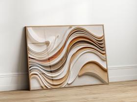 Quadro Decorativo com Moldura Acrilico Cristal Luxo Vidro Abstrato Moderno Tons Bege para Sala de Estar, Quarto e Escritório, Hall Horizontal