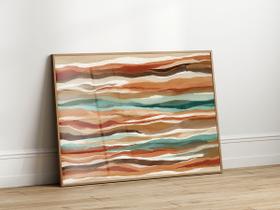 Quadro Decorativo com Moldura Acrilico Cristal Luxo Vidro Aquarela Tons Terrosos para Sala de Estar, Quarto e Escritório, Hall Horizontal