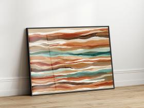 Quadro Decorativo com Moldura Acrilico Cristal Luxo Vidro Aquarela Tons Terrosos para Sala de Estar, Quarto e Escritório, Hall Horizontal