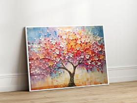 Quadro Decorativo com Moldura Acrilico Cristal Luxo Vidro Árvore Colorida 3D para Sala de Estar, Quarto e Escritório, Hall Horizontal