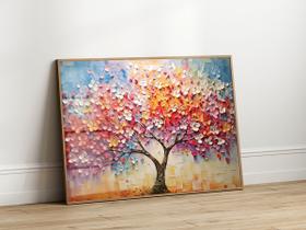 Quadro Decorativo com Moldura Acrilico Cristal Luxo Vidro Árvore Colorida 3D para Sala de Estar, Quarto e Escritório, Hall Horizontal