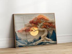 Quadro Decorativo com Moldura Acrilico Cristal Luxo Vidro Árvore da Vida Dourada para Sala de Estar, Quarto e Escritório, Hall Horizontal Quadro Decorativo com Moldura Acrilico Cristal Luxo Vidro Árvore da Vida Dourada para Sala de Estar, Quarto e Escritório, Hall Horizontal
