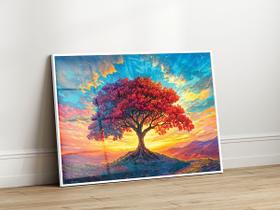 Quadro Decorativo com Moldura Acrilico Cristal Luxo Vidro Árvore da Vida Vermelha para Sala de Estar, Quarto e Escritório, Hall Horizontal Quadro Decorativo com Moldura Acrilico Cristal Luxo Vidro Árvore da Vida Vermelha para Sala de Estar, Quarto e Escritório, Hall Horizontal
