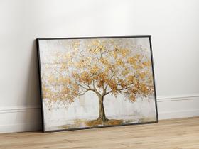 Quadro Decorativo com Moldura Acrilico Cristal Luxo Vidro Arvore Fortuna Gold para Sala de Estar, Quarto e Escritório, Hall Horizontal