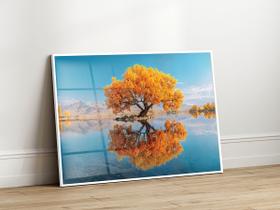 Quadro Decorativo com Moldura Acrilico Cristal Luxo Vidro Árvore Ipe Amarelo Lago para Sala de Estar, Quarto e Escritório, Hall Horizontal Quadro Decorativo com Moldura Acrilico Cristal Luxo Vidro Árvore Ipe Amarelo Lago para Sala de Estar, Quarto e Escritório, Hall Horizontal