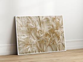 Quadro Decorativo com Moldura Acrilico Cristal Luxo Vidro Bege Areia Folhagem para Sala de Estar, Quarto e Escritório, Hall Horizontal