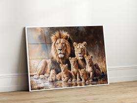 Quadro Decorativo com Moldura Acrilico Cristal Luxo Vidro Familia Leao Leoa 4 Filhotes para Sala de Estar, Quarto e Escritório, Hall Horizontal Quadro Decorativo com Moldura Acrilico Cristal Luxo Vidro Familia Leao Leoa 4 Filhotes para Sala de Estar, Quarto e Escritório, Hall Horizontal