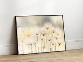 Quadro Decorativo com Moldura Acrilico Cristal Luxo Vidro Floral Minimalista Tons Claros para Sala de Estar, Quarto e Escritório, Hall Horizontal