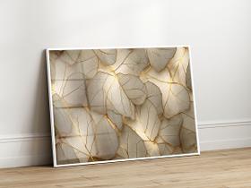 Quadro Decorativo com Moldura Acrilico Cristal Luxo Vidro Folhas Dourada Luxo para Sala de Estar, Quarto e Escritório, Hall Horizontal Quadro Decorativo com Moldura Acrilico Cristal Luxo Vidro Folhas Dourada Luxo para Sala de Estar, Quarto e Escritório, Hall Horizontal