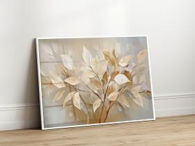 Quadro Decorativo com Moldura Acrilico Cristal Luxo Vidro Folhas Relevo Bege para Sala de Estar, Quarto e Escritório, Hall Horizontal Quadro Decorativo com Moldura Acrilico Cristal Luxo Vidro Folhas Relevo Bege para Sala de Estar, Quarto e Escritório, Hall Horizontal