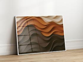 Quadro Decorativo com Moldura Acrilico Cristal Luxo Vidro Marrom Bege Abstrato para Sala de Estar, Quarto e Escritório, Hall Horizontal