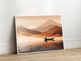 Quadro Decorativo com Moldura Acrilico Cristal Luxo Vidro Oriental Terracota para Sala de Estar, Quarto e Escritório, Hall Horizontal