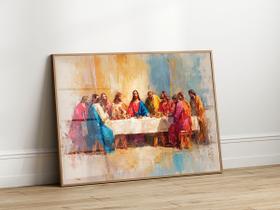Quadro Decorativo com Moldura Acrilico Cristal Luxo Vidro Santa Ceia Arte para Sala de Estar, Quarto e Escritório, Hall Horizontal