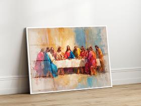 Quadro Decorativo com Moldura Acrilico Cristal Luxo Vidro Santa Ceia Arte para Sala de Estar, Quarto e Escritório, Hall Horizontal