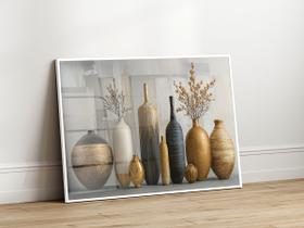 Quadro Decorativo com Moldura Acrilico Cristal Luxo Vidro Vasos Tons Azul Amarelo para Sala de Estar, Quarto e Escritório, Hall Horizontal Quadro Decorativo com Moldura Acrilico Cristal Luxo Vidro Vasos Tons Azul Amarelo para Sala de Estar, Quarto e Escritório, Hall Horizontal