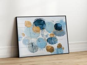 Quadro Decorativo com Moldura Acrilico Cristal Vidro Circulos Azul Arte para Sala Quarto e Escritório Horizontal Tamanh