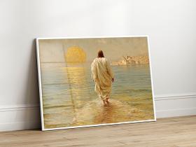 Quadro Decorativo com Moldura Acrilico Cristal Vidro Jesus Andando Aguas para Sala Quarto e Escritório Horizonta Tamanh Quadro Decorativo com Moldura Acrilico Cristal Vidro Jesus Andando Aguas para Sala Quarto e Escritório Horizonta Tamanh