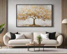 Quadro Decorativo com Moldura Arvore Fortuna Gold para Sala de Estar, Quarto e Escritório, Hall Horizontal Quadro Decorativo com Moldura Arvore Fortuna Gold para Sala de Estar, Quarto e Escritório, Hall Horizontal
