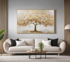 Quadro Decorativo com Moldura Arvore Fortuna Gold para Sala de Estar, Quarto e Escritório, Hall Horizontal Quadro Decorativo com Moldura Arvore Fortuna Gold para Sala de Estar, Quarto e Escritório, Hall Horizontal