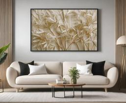 Quadro Decorativo com Moldura Bege Areia Folhagem para Sala de Estar, Quarto e Escritório, Hall Horizontal Quadro Decorativo com Moldura Bege Areia Folhagem para Sala de Estar, Quarto e Escritório, Hall Horizontal