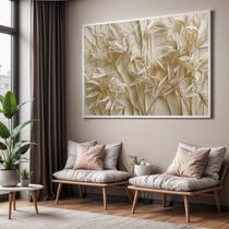 Quadro Decorativo com Moldura Bege Areia Folhagem para Sala de Estar, Quarto e Escritório, Hall Horizontal